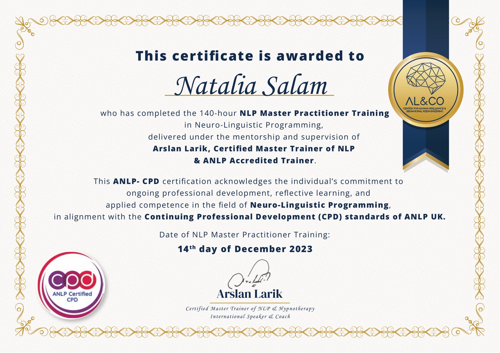 Certified NLP Master Coach